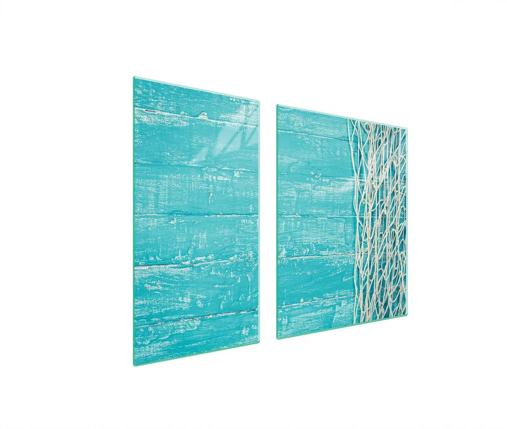 Copri Fornelli Vetro 90x52 Tagliere Gigante Ceramica Turchese 2pz