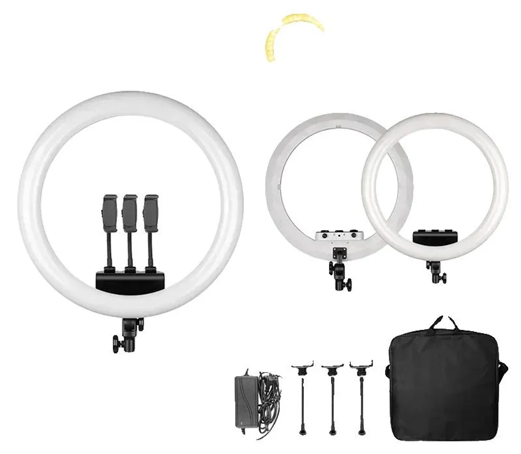 Lampe annulaire à luminosité réglable pour bureau et trépied blanc