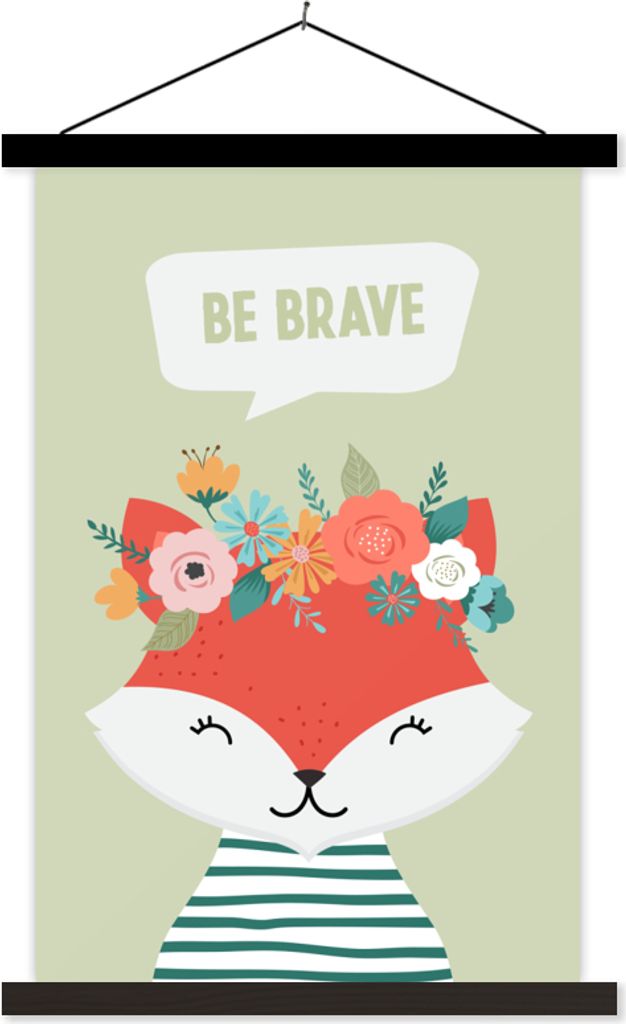 MuchoWow Textilposter Fuchs - Blumen - Krone - Zitat 60x90 cm mit schwarzem Rahmen - Poster Wohnzimmer