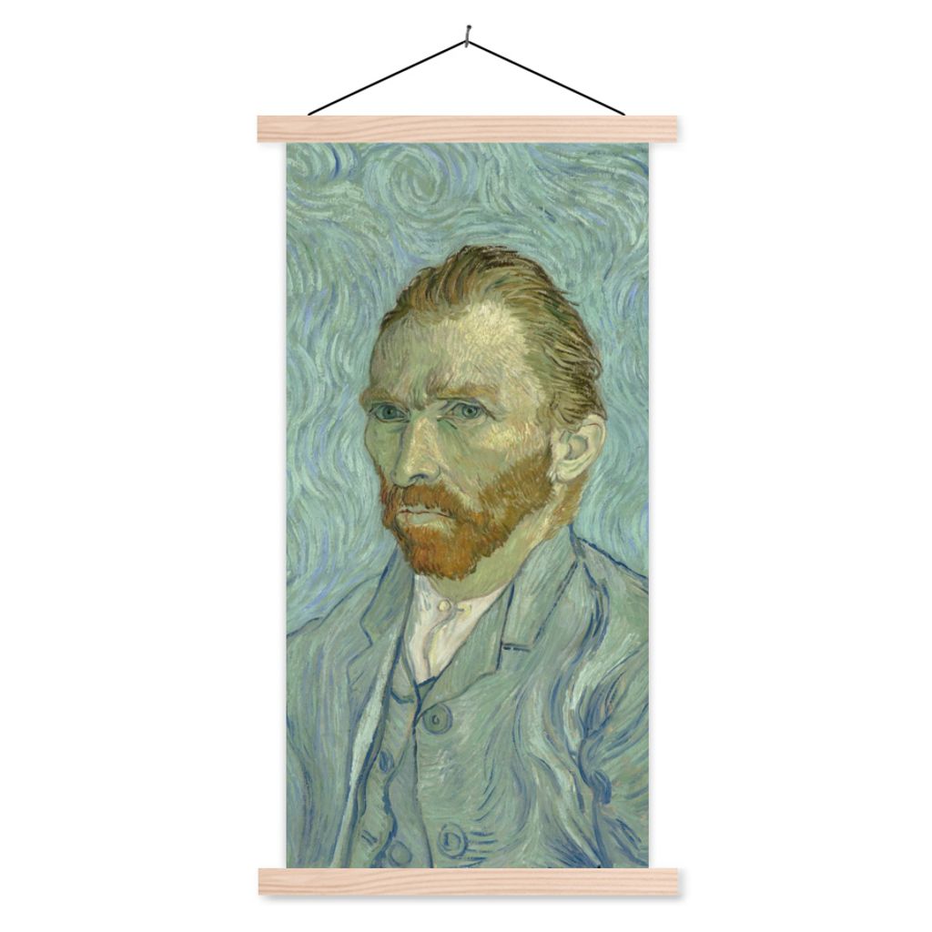MuchoWow Textilposter Selbstporträt - Vincent van Gogh 60x120 cm mit holzfarbenen Rahmen - Holz
