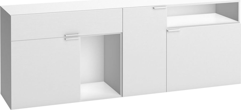 Kommode im modernen Design Minnea 21, mit drei Türen, Weiß, Maße: 69 x 187 x 42 cm, eine Schublade, acht Fächer, lange Lebensdauer