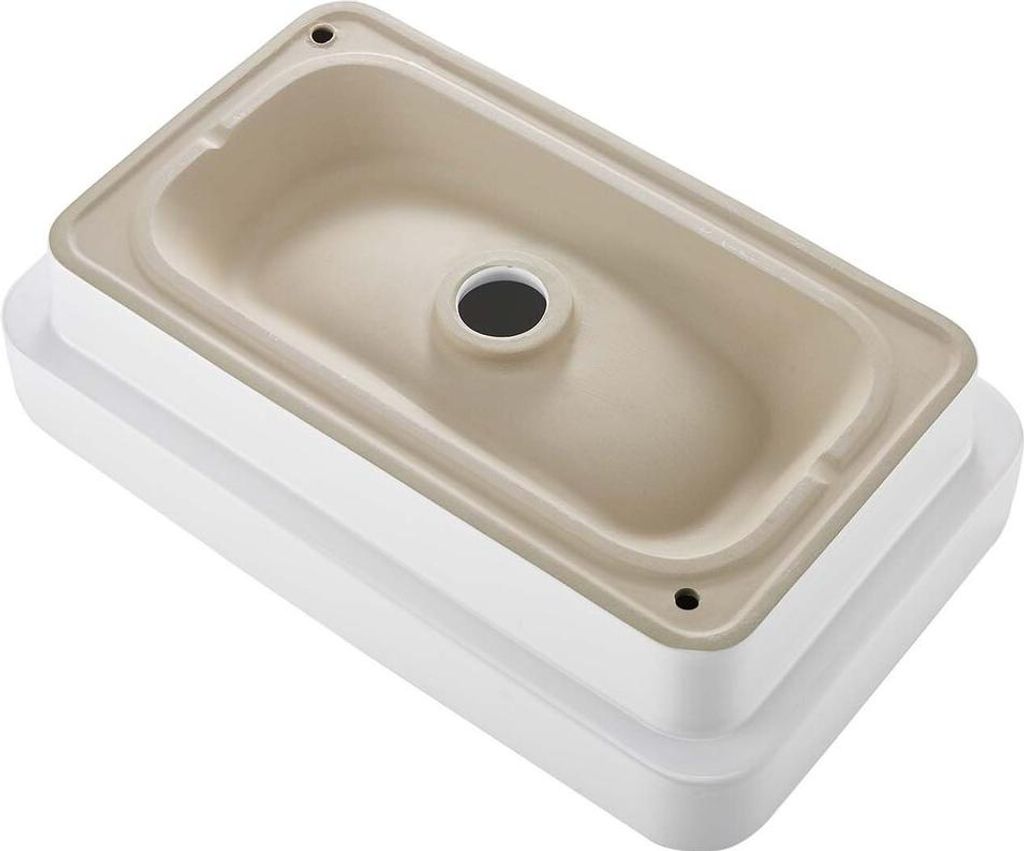 Semi Recessed Bathroom Sink, 490 x 305 mm Rectangular White Ceramic Vessel Sink with 45 mm Drain Hole, Drop in Modern Lavatory Vanity Bath Wash Bow...