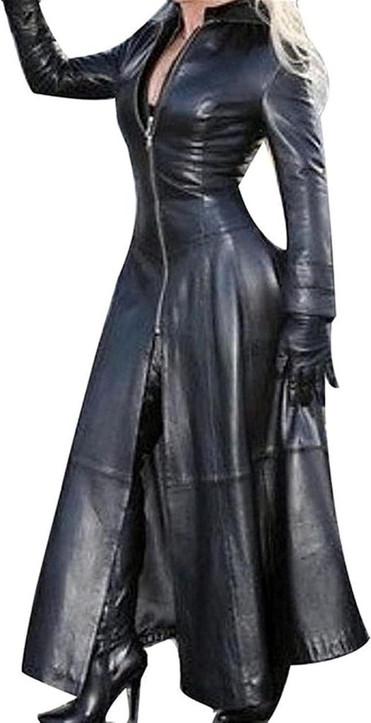 Damen Kunstleder Trenchcoat Jacke mit Reißverschluss 4XL Produktbild 