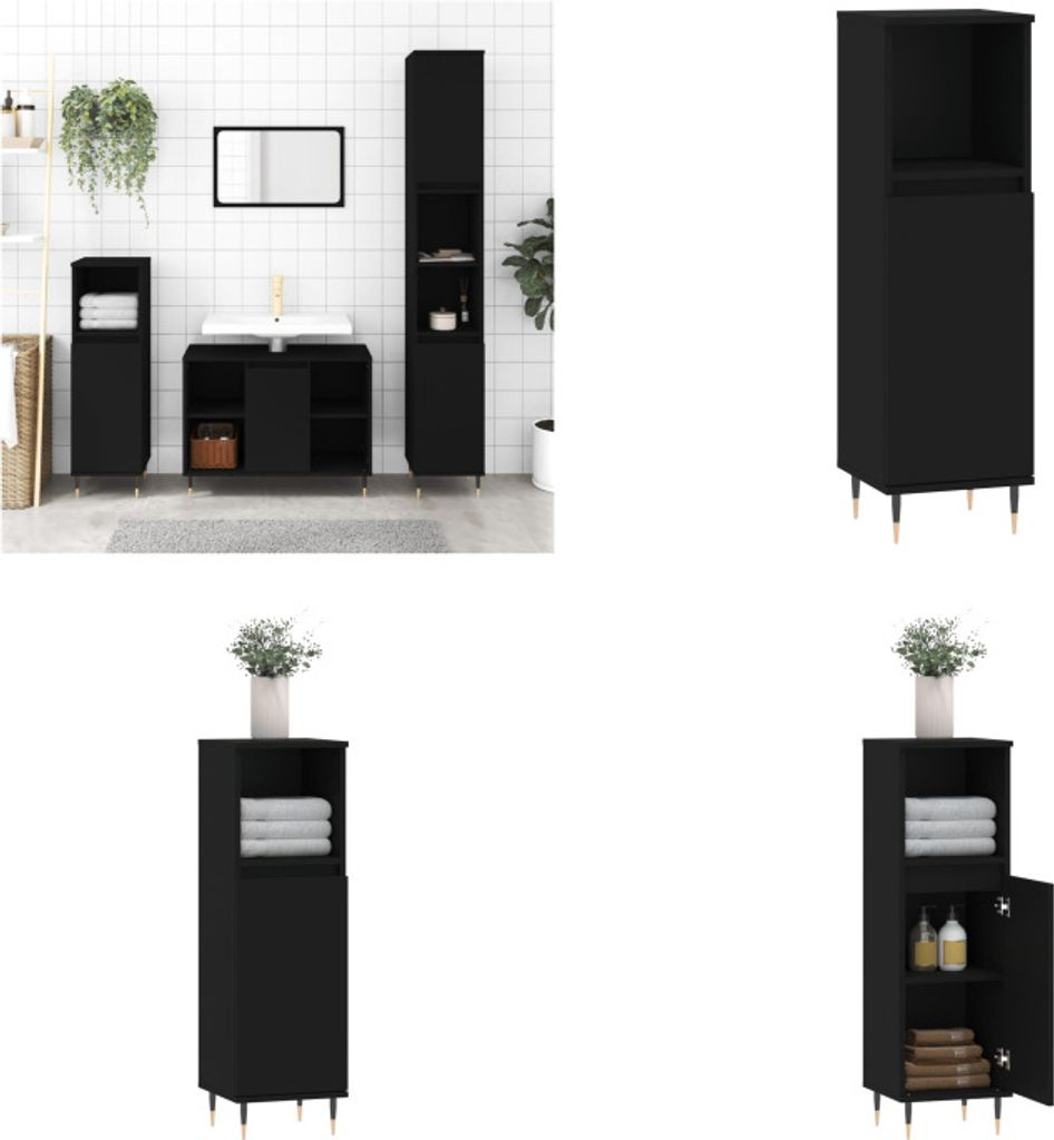vidaXL Badschrank Schwarz 30x30x100 cm Holzwerkstoff - Badezimmerschrank - Badezimmerschränke - Schrank - Schrank Für Das Badezimmer