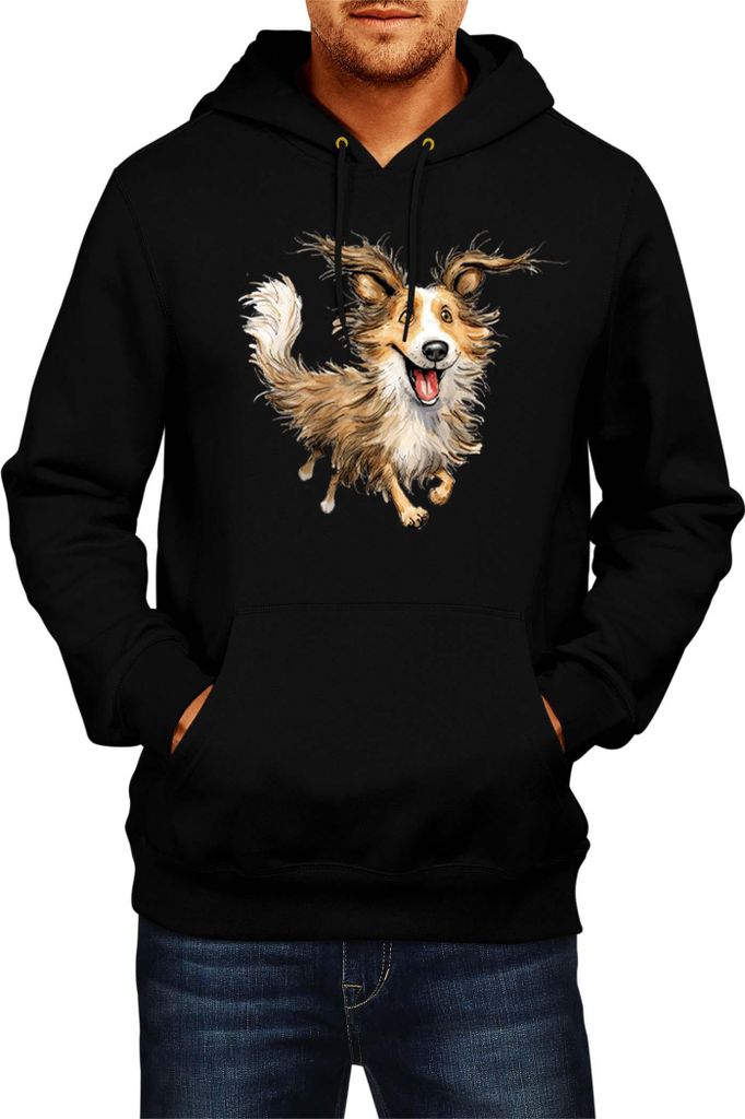 Herren Kapuzenpullover Funny Dogs Breeds Shetland Sheepdog Breed Dog Breed, Man 2XL / Schwarz