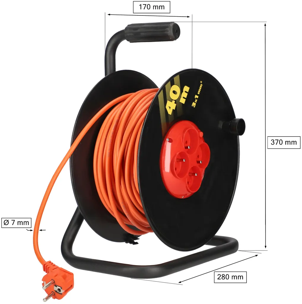 KOTARBAU® Avvolgitore per cavi di prolunga 40m 3x1 H05VV-F Grande avvolgitore con protezione termica 4 volte messa a terra Supporto in metallo Utile per ogni casa, immobile, officina, cantiere o appartamento - 2