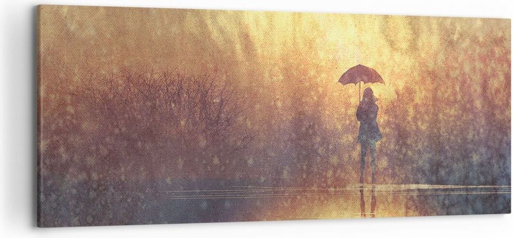 Bild auf Leinwand - Leinwandbild - Frau Regen - 120x50cm - Wand Bild - Wanddeko - Wandbilder - Leinwanddruck - Bilder - Kunstdruck - Wanddekoration...
