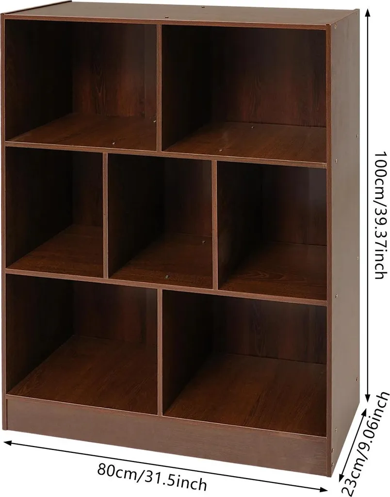 Bibliothèque stable chêne foncé 7 compartiments : rangement ordonné - 2