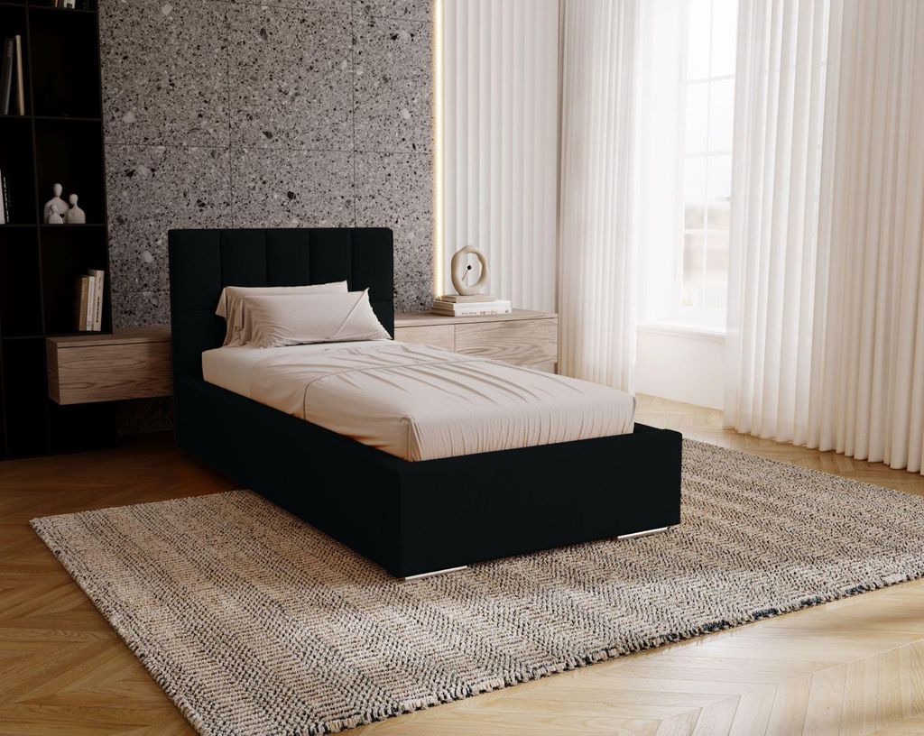 Einzelbett mit Polsterung 90x200 EMPORIA - schwarz