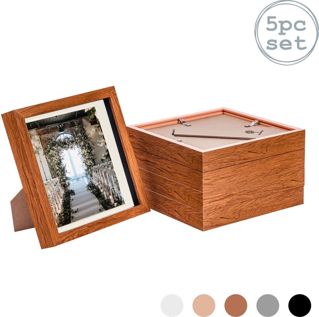 Nicola Spring 5 Stück 8 x 8 3D-Schatten-Kasten-Foto-Rahmen-Set - Craft Anzeigen Bilderrahmen mit 6 x 6 Montage - Glas Aperture - Dark Wood / Elfen...