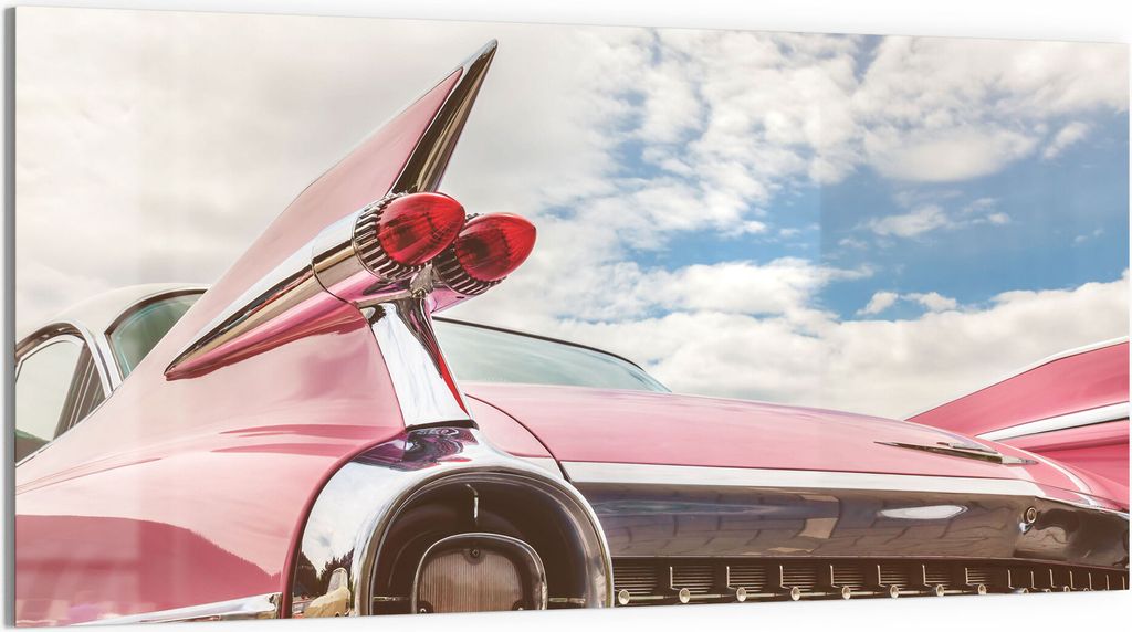 DEQORI Glasbild Echtglas 100x50 cm 'Der 59er Cadillac' Wandbild Bild modern Deko