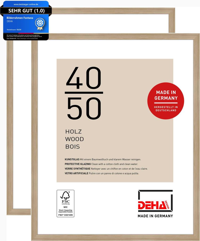 DEHA Design Bilderrahmen Fontana (2er Set), 40x50 cm, Holz Eiche