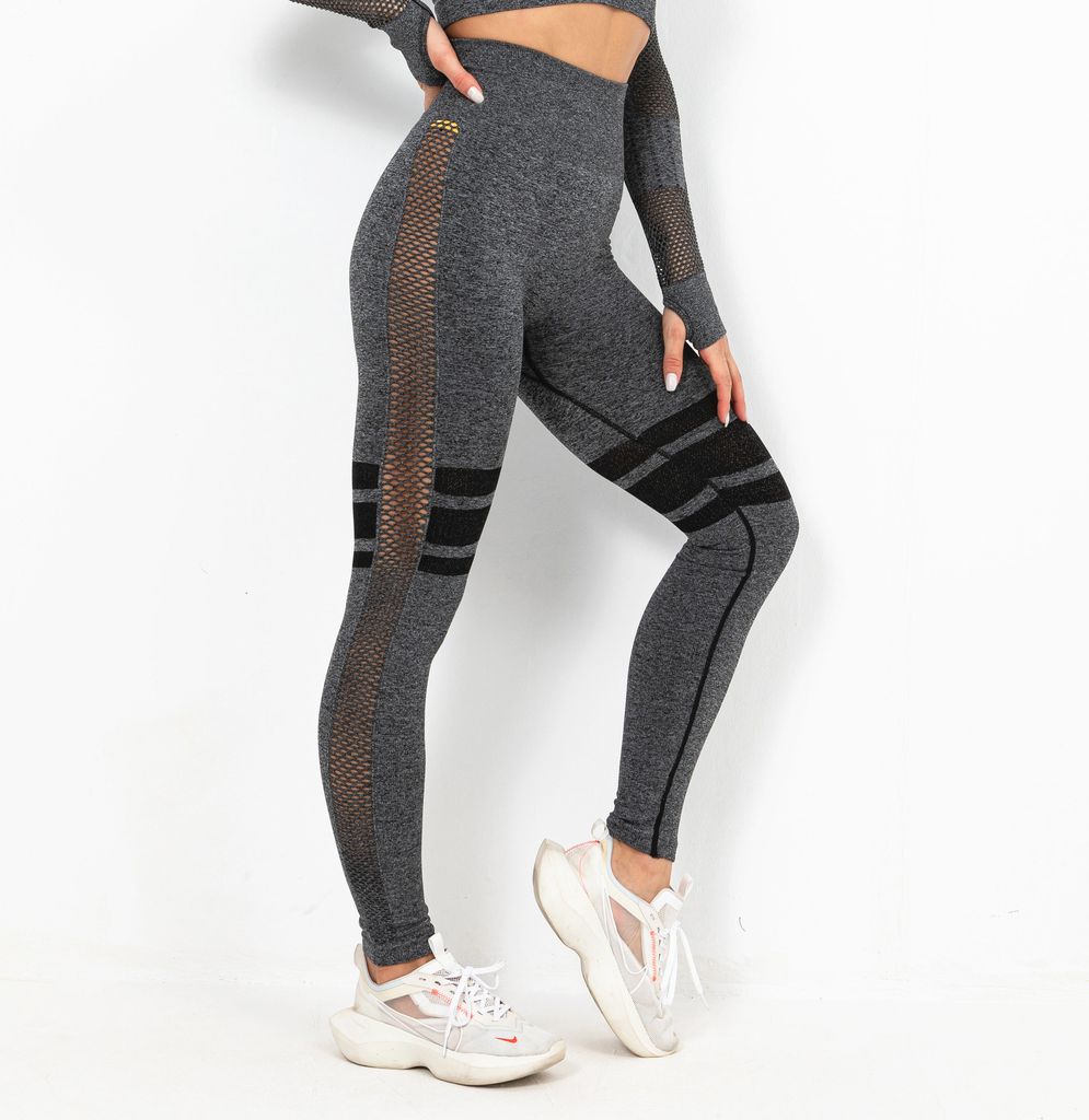 Nahtlose Sport-Leggings mit hoher Taille für Frauen - Schwarz S