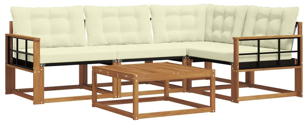 vidaXL Outdoor-Sofagarnitur mit Kissen 5 pcs Natur und Creme