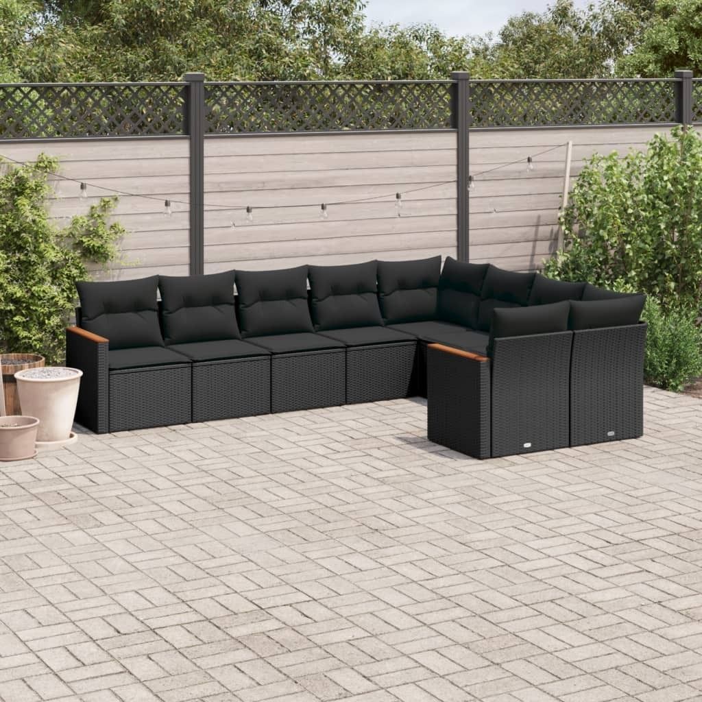 Maison Exclusive - 9-tlg. Garten-Sofagarnitur mit Kissen Schwarz Poly Rattan