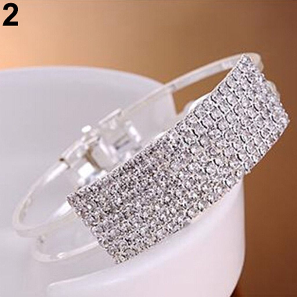 Neue Mode Elegante Frauen Armreif Armband Armband Kristall Manschette Bling Dame Geschenk-Silber
