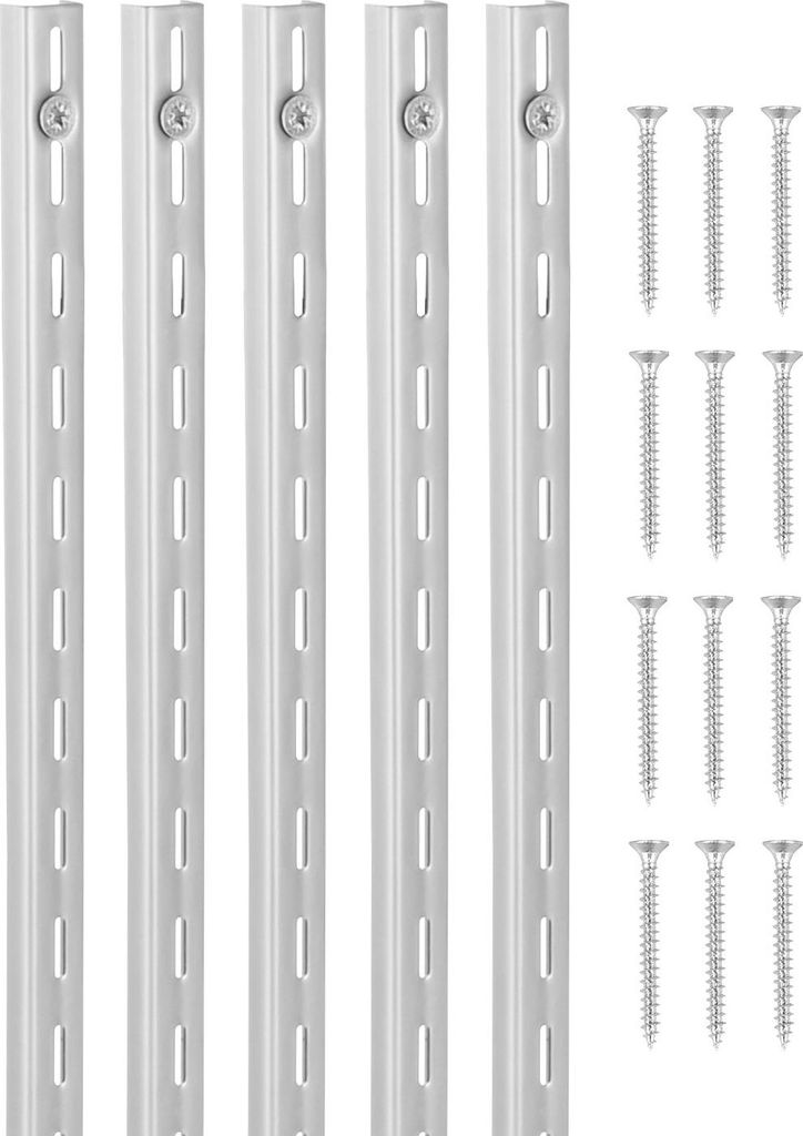 Regalschienen Set - Wandregalsystem Einzelschlitz - 990 mm Länge - 10er-Pack - Inkl. 40 Schrauben - Schwerlast-Stahl - Silber