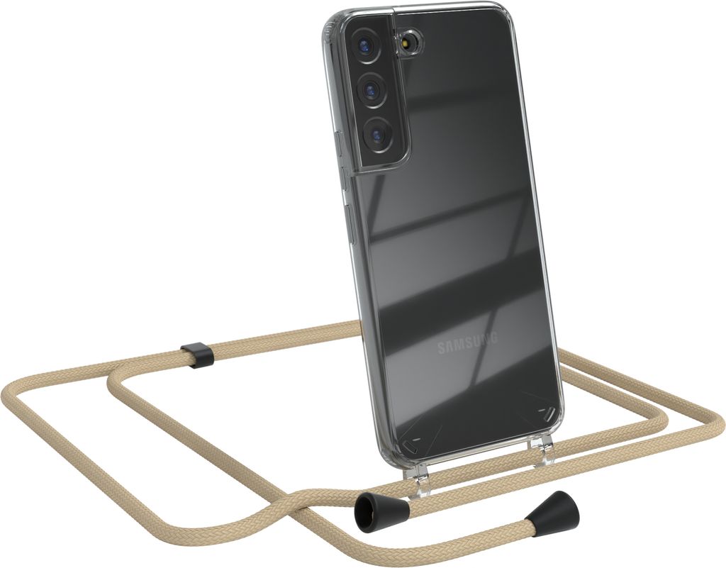 EAZY CASE Handykette kompatibel mit Samsung Galaxy S22 5G, Handyhülle mit Umhängeband, Handykordel, Schutzhülle Clear, Band in Blau