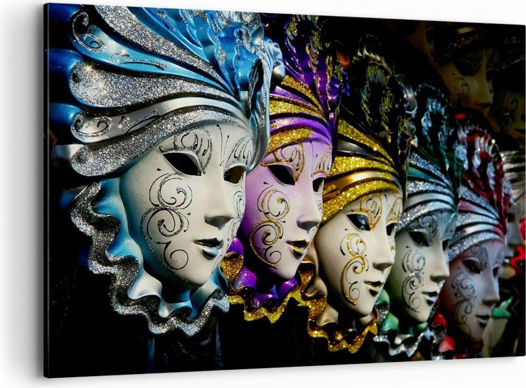 Bild auf Leinwand - Leinwandbild - Abstrakt Maske Feder Festival - 100x70cm - Wand Bild - Wanddeko - Leinwanddruck - Bilder - Kunstdruck - Wanddeko...