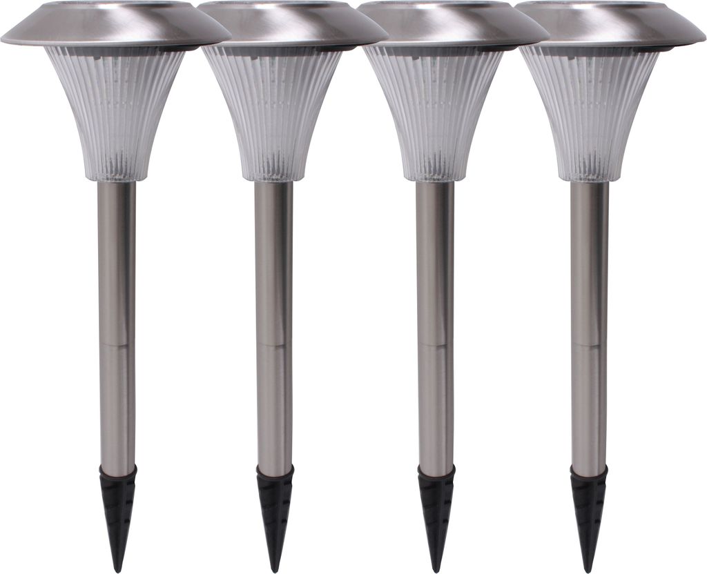 4er Set LED SOLAR Außenleuchten, Edelstahl, Erdspieß