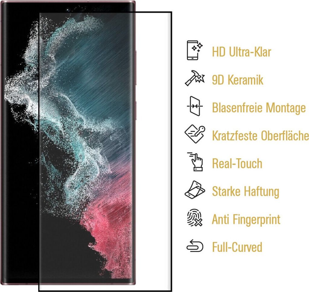4x 9D Keramik für Samsung Galaxy S22 Ultra FULL-CURVED Panzerfolie Displayschutz Panzerschutz Schutzfolie Displayfolie Folie ANTI-SHOK ANTI-BRUCH-...