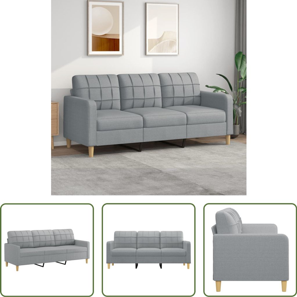 The Living Store 3-Sitzer-Sofa Hellgrau 180 cm Stoff