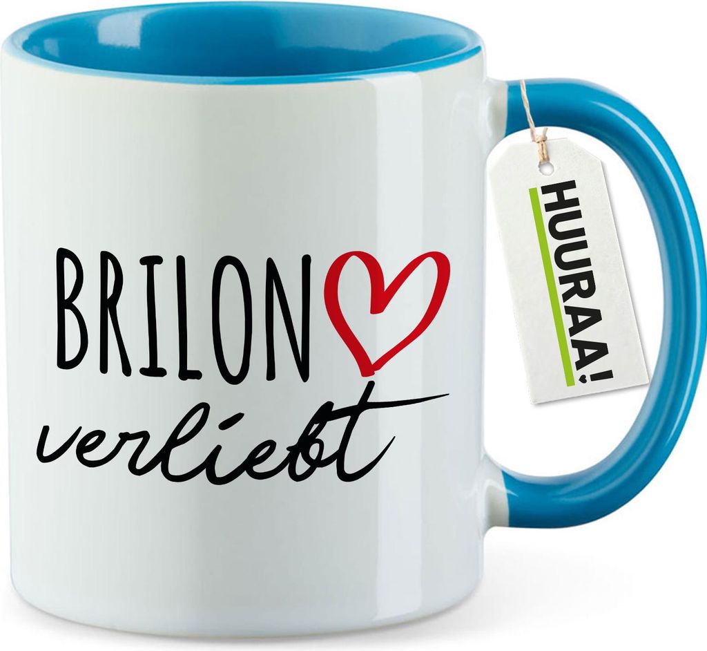 Huuraa Kaffeetasse Brilon verliebt 330ml Blau Keramik Kaffeebecher Geschenkidee