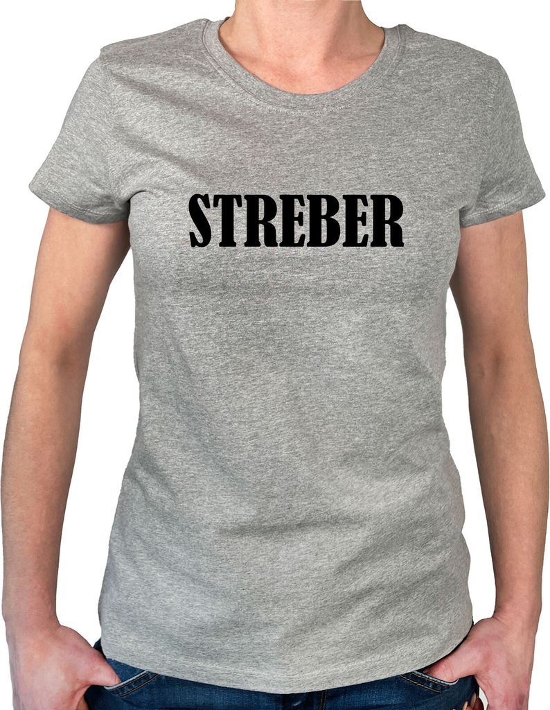 Huuraa Damen T-Shirt Streber Schriftzug XXL Sport Grey Bio Baumwolle Fairtrade Damenshirt Geschenkidee