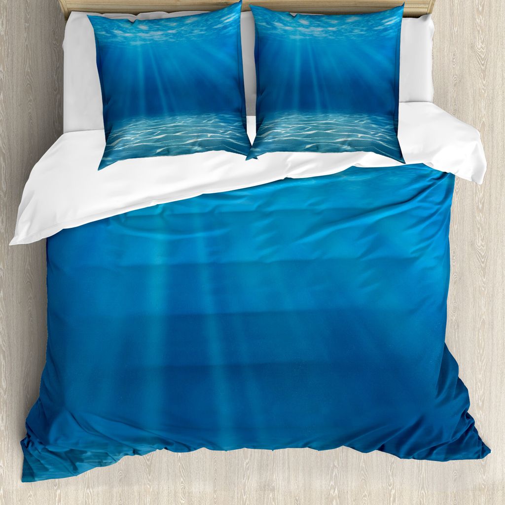 ABAKUHAUS Ozean Bettbezug, Unterwasser-Wildnis, Milbensicher Allergiker geeignet mit Kissenbezügen, 200 cm x 200 cm - 80 x 80 cm, blau Türkis