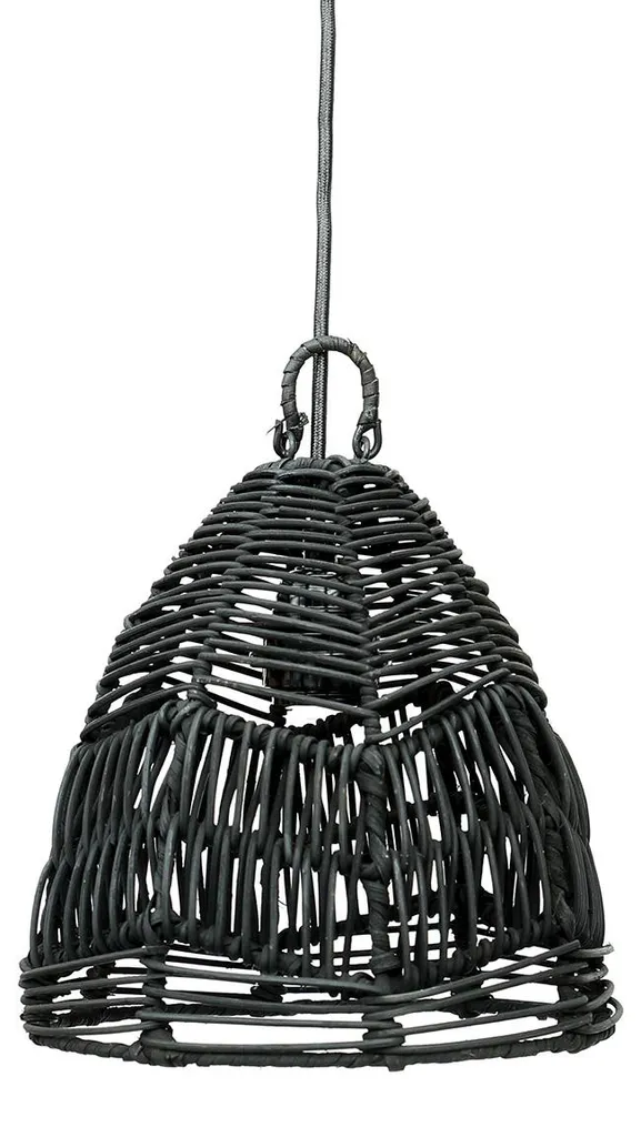 Lustre en rotin tressé noir 20 cm - Plafonnier design pour salon et chambre