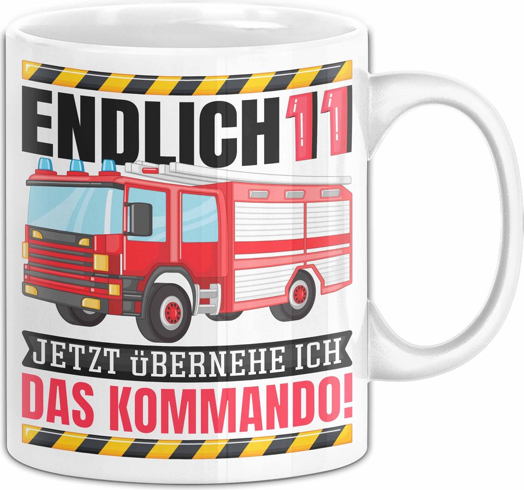 11. Geburtstag Geschenk Tasse Becher Feuerwehr Fan Jungs Jetzt Übernehme Ich Das Kommando Endlich 11 (Weiß)