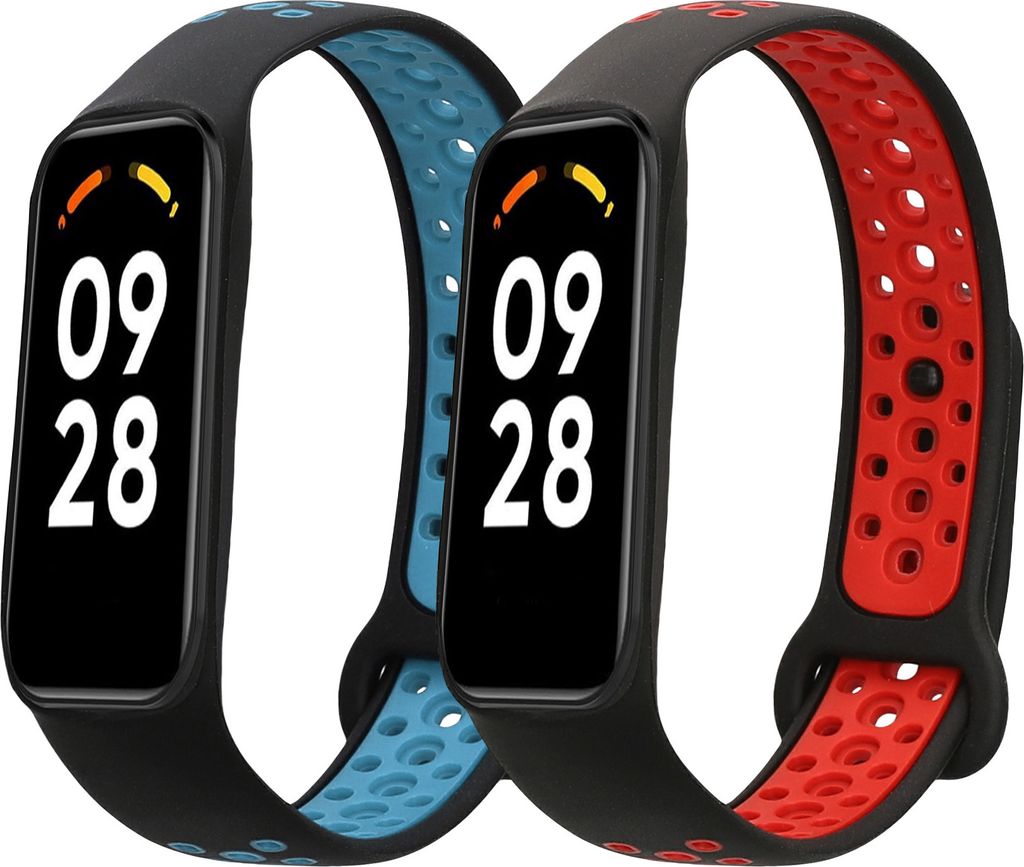 kwmobile 2x Uhrenarmband für Xiaomi Smart Band 8 Active Armband - Fitnesstracker Band Set aus TPU Silikon - Ersatzarmband Smartwatch - Schwarz Rot