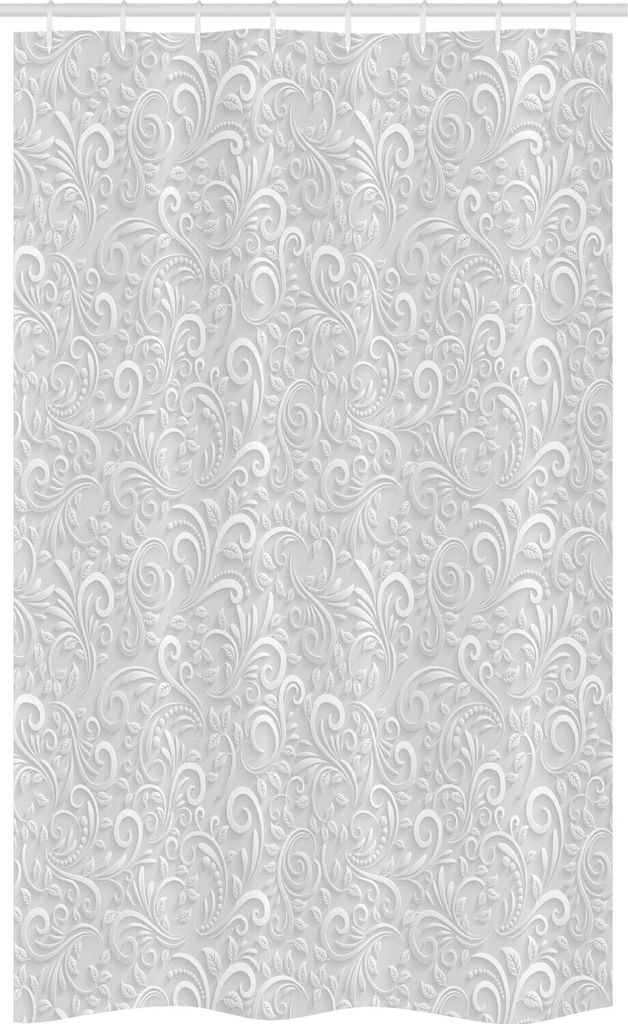 ABAKUHAUS Grau Schmaler Duschvorhang, Curly Retro Blumenmuster, Badezimmer Deko Set aus Stoff mit Haken, 120 x 180 cm, Grau