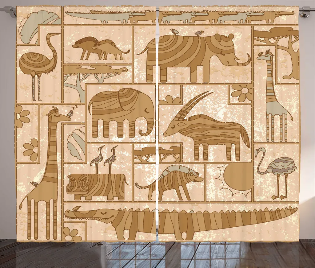 Rideau universel occultant léger tribal pêche camel pour vis-à-vis salon