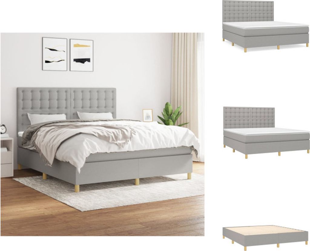 vidaXL Boxspringbett mit Matratze Hellgrau 160x200 cm Stoff - Betten & Bettgestelle