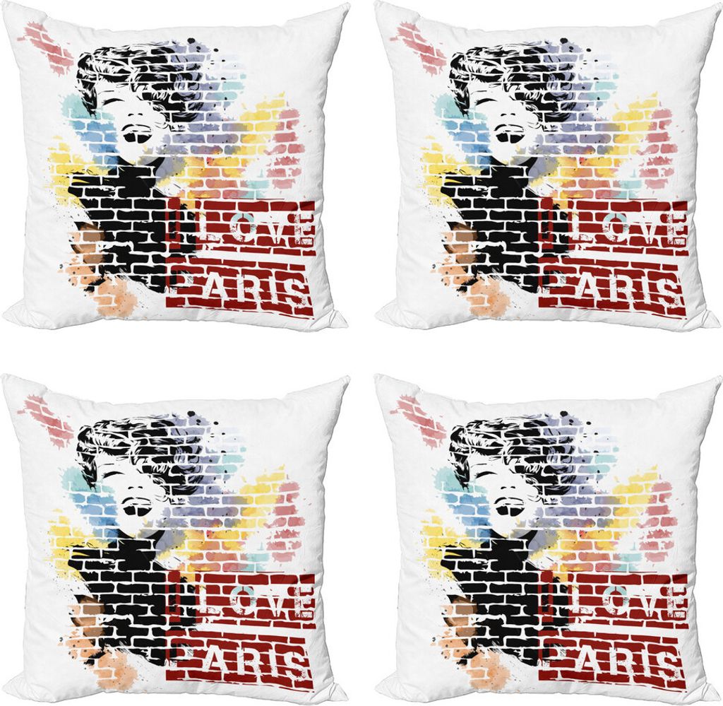 ABAKUHAUS Paris Kissenbezug Set (4 Stück), Fashion Girl Graffiti, Moderner Doppelseitiger Digitaldruck, 45 cm x 45 cm, Mehrfarbig