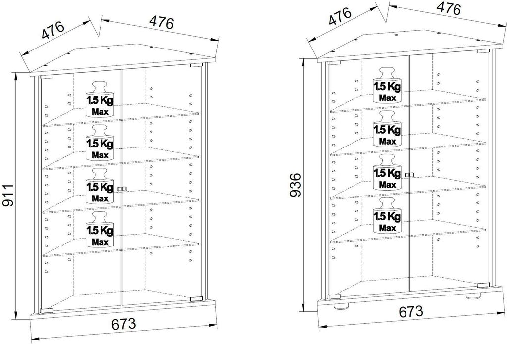 Vecko Vitrinenschrank Ecke wandhängend mit 2 | Kaufland.at