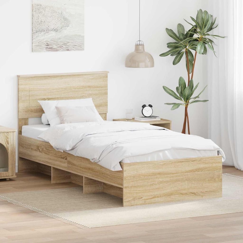 Maison Exclusive - Bettrahmen mit Kopfteil Sonoma-Eiche 120 x 123 cm Holzwerkstoff