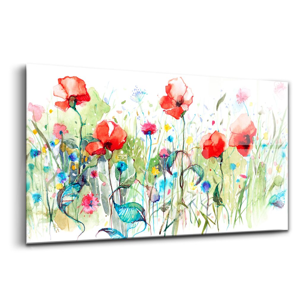 Glasmalerei - dekorative Malerei - moderne Malerei - 140x70 - Mohnblumen auf der Wiese