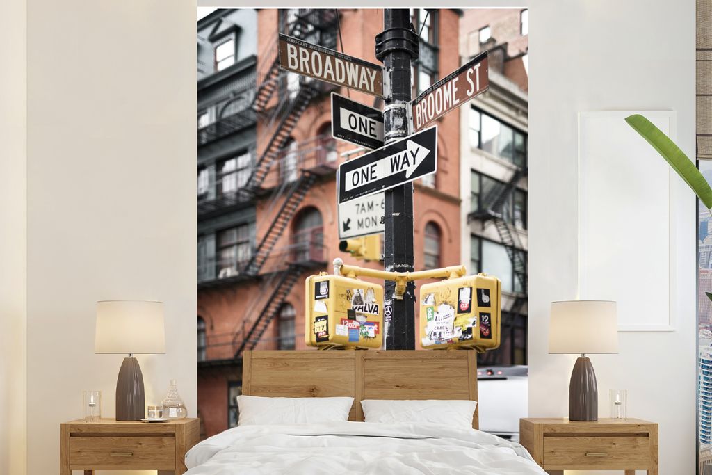 MuchoWow Fototapete für Wohnzimmer oder Schlafzimmer Wandtapete Vinyl Motivtapete Straßenschilder in New York - 180x280 cm - Wallpaper