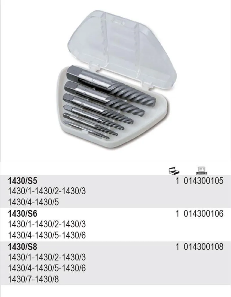 Beta Tools 1430/S5 Jeu de 5 Extracteurs de Vis Cassées en Acier 014300105