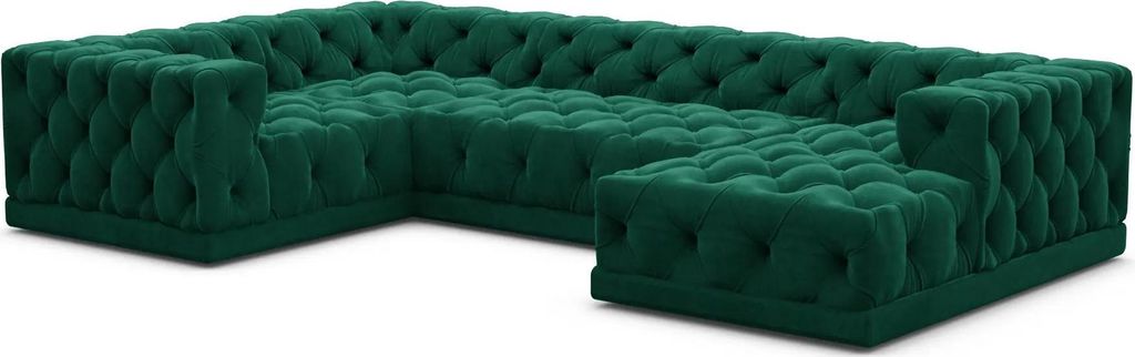 Samtstoff U-Form XL Wohnlandschaft Meliva Smaragdgrün Rechts