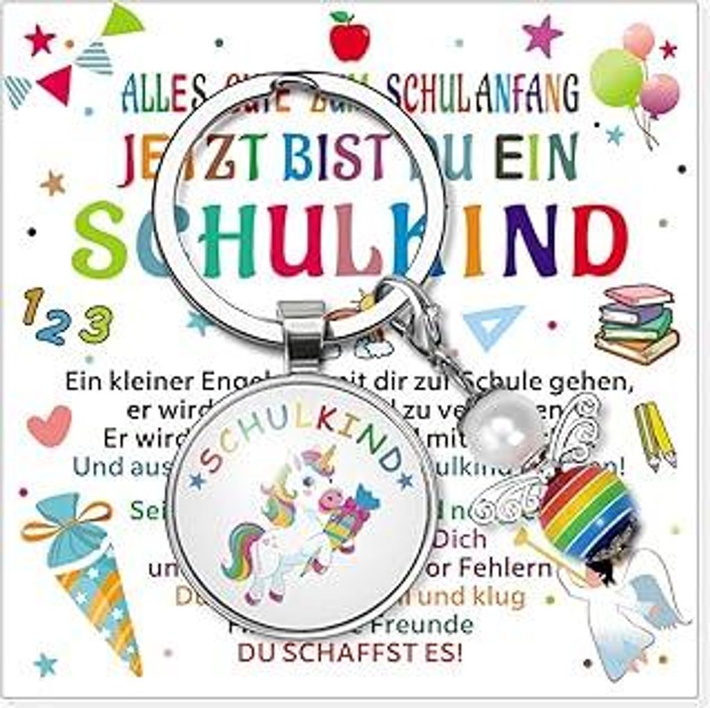 Einschulung Mädchen Geschenk Einhorn Schutzengel Schlüsselanhänger Einschulungsgeschenke Schulkind 2025 Mädchen Inhalt Schultüte Füllung Glü...