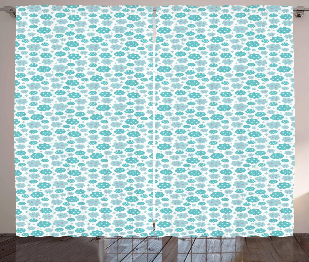 Tenda Astratta Verde Mare 280x245 cm: Design Nuvole e Stelle ABAKUHAUS