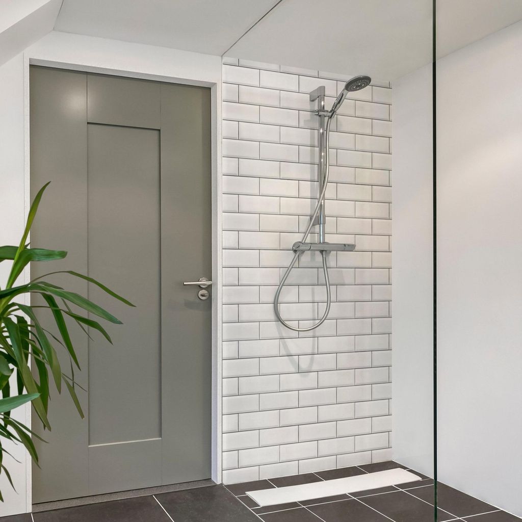 Duschrückwand Muster selbstklebend - 0.35 mm Wandpaneel wasserfest Design weiss Fliesenoptik Illustration Badrückwand fugenlos Smart matt 80x210 cm