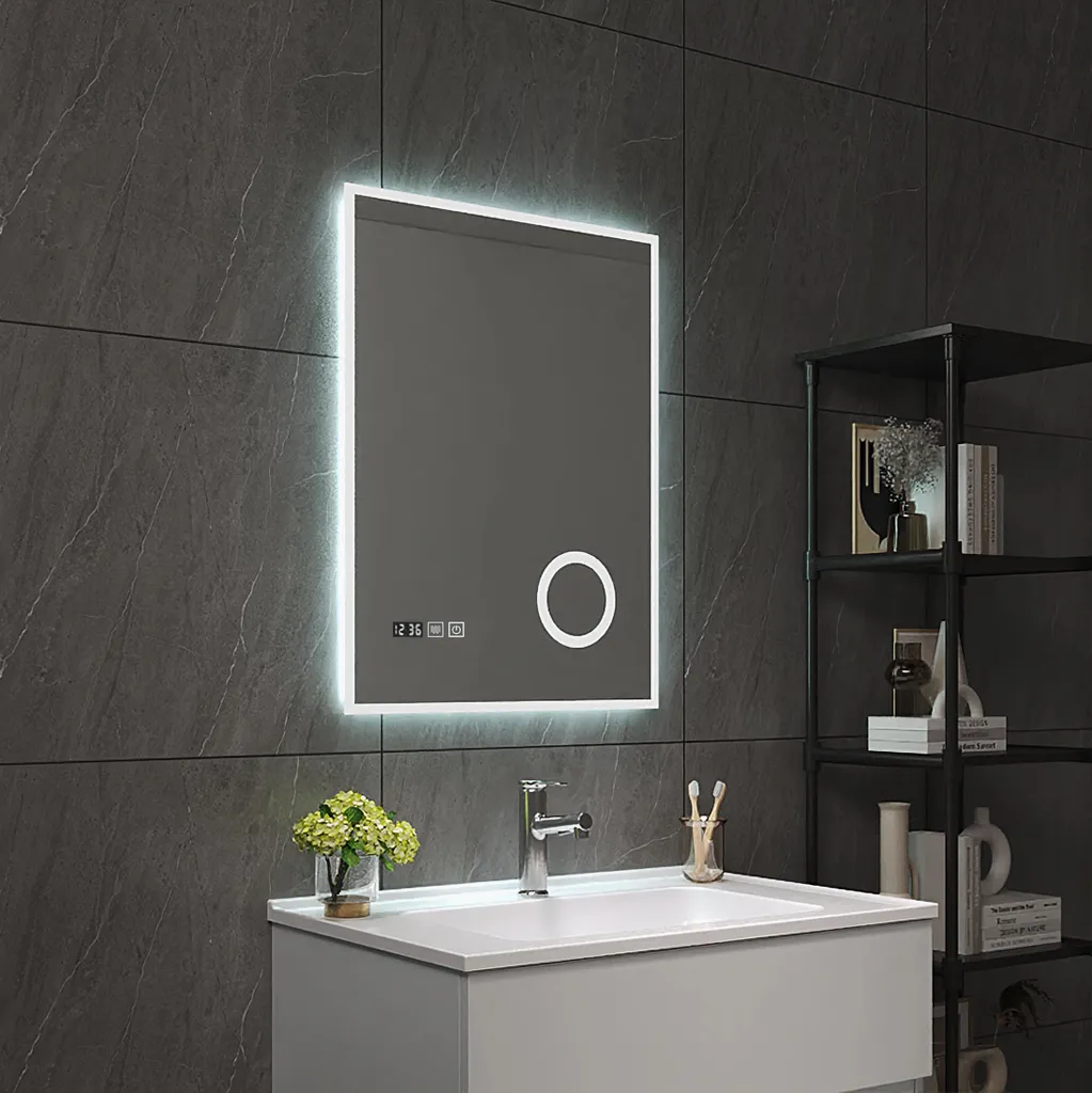 Miroir LED 120 points cadre aluminium blanc Lizzano format 50x70 cm