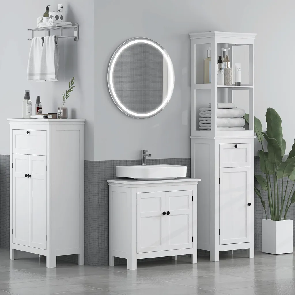 Armoire de rangement salle de bains blanche compacte à double étagère