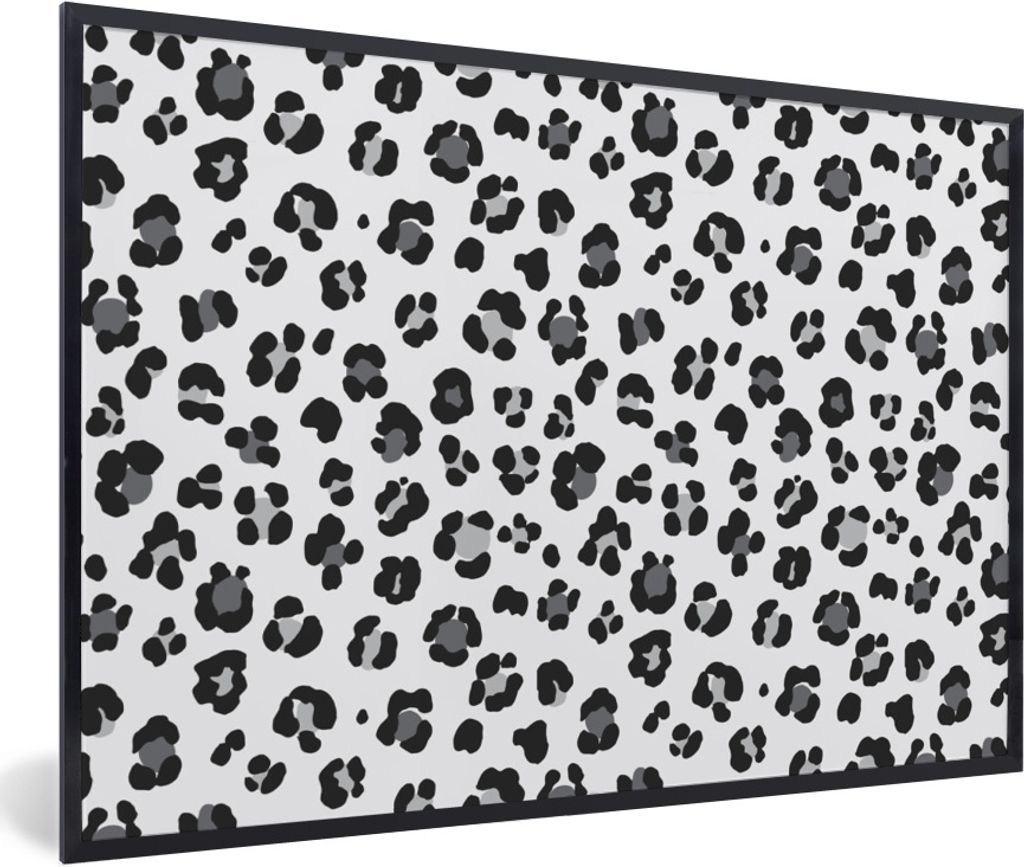 MuchoWow Gerahmtes Poster Tierprint - Panther - Schwarz - Grau 90x60 cm - Poster mit Schwarzem Bilderrahmen Wandposter Rahmen Foto Bilder - Fotor...