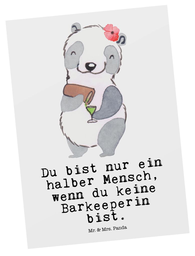 Mr. & Mrs. Panda Grußkarte Barkeeperin Herz - Weiß - Geschenk, bildkarte, Kurs, Ausbildung, einzelkarte, Postkarte, Ansichtskarte, Bartender, Pos...