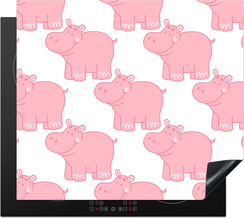 KitchenYeah Herdabdeckplatte Nilpferd - Rosa - Mädchen - Kind - Muster , 57x51cm, Küche Deko, Glaskeramikkochfeld Herdabdeckung, Abdeckplatte f...